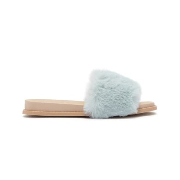 NEW Dolce Vita Women Gwynn Faux Fur Slide Sandal Slipper Aqua - Picture 3 of 5